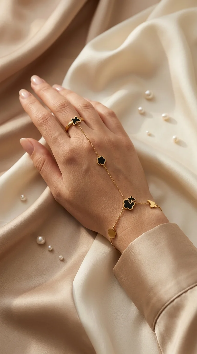 Midnight Clover Hand Chain